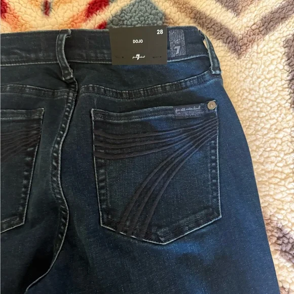 NWT 7 For All Mankind DOJO Blue Black Santiago Size 28 Flare Jeans - Picture 8 of 10